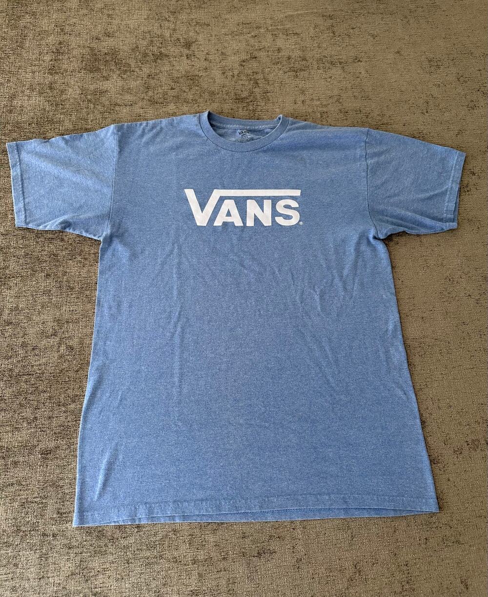 Vans Mens Large L Graphic T Shirt Light Heather Blue White Classic Logo SS